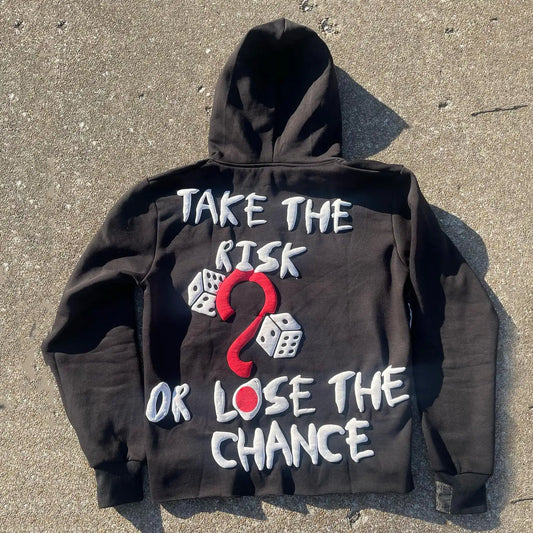 "Take The Risk Y2K Streetwear Hoodie - Trendy Graphic Print, Oversized Fit, Perfect for Hip Hop Lovers and Harajuku Style Enthusiasts!"