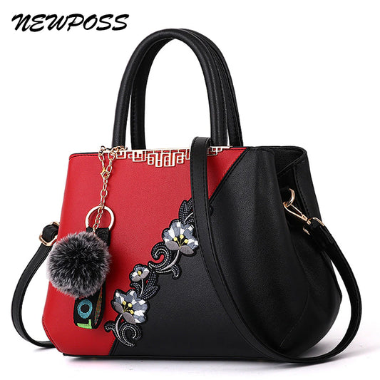 Newposs Embroidered  Women Leather Handbag